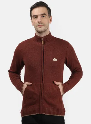 Men Brown & Orange Solid Pullover