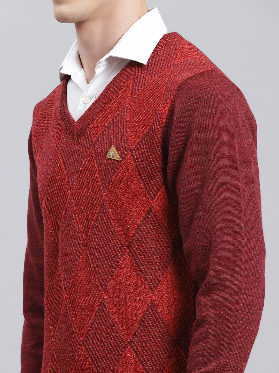 Men Maroon Printed Pure wool Pullover