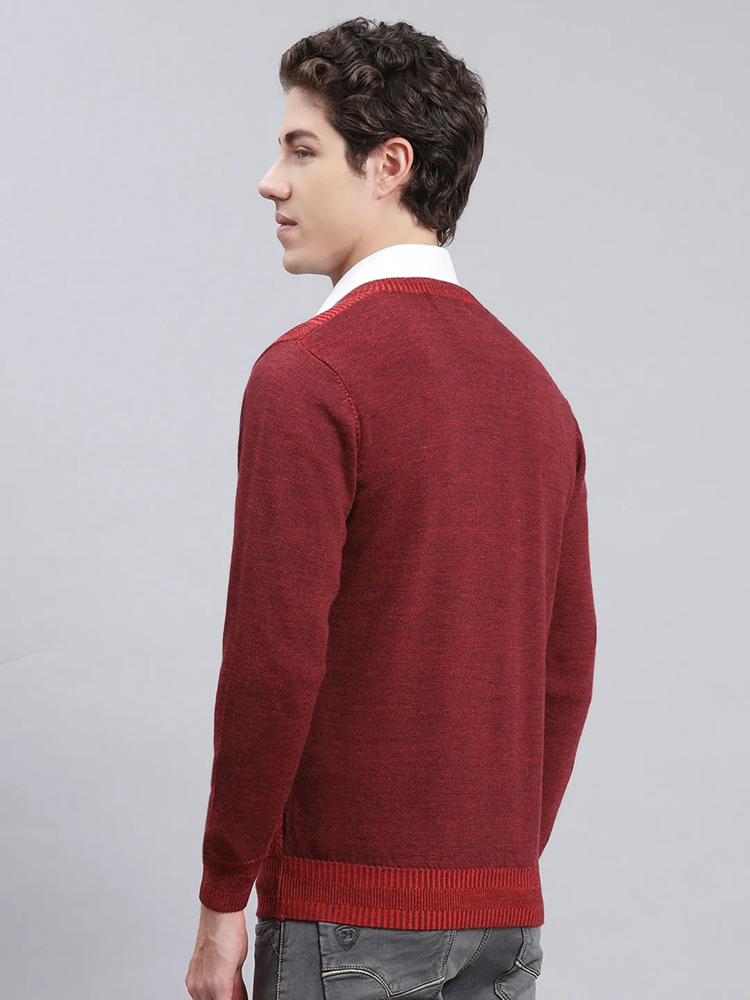 Men Maroon Printed Pure wool Pullover