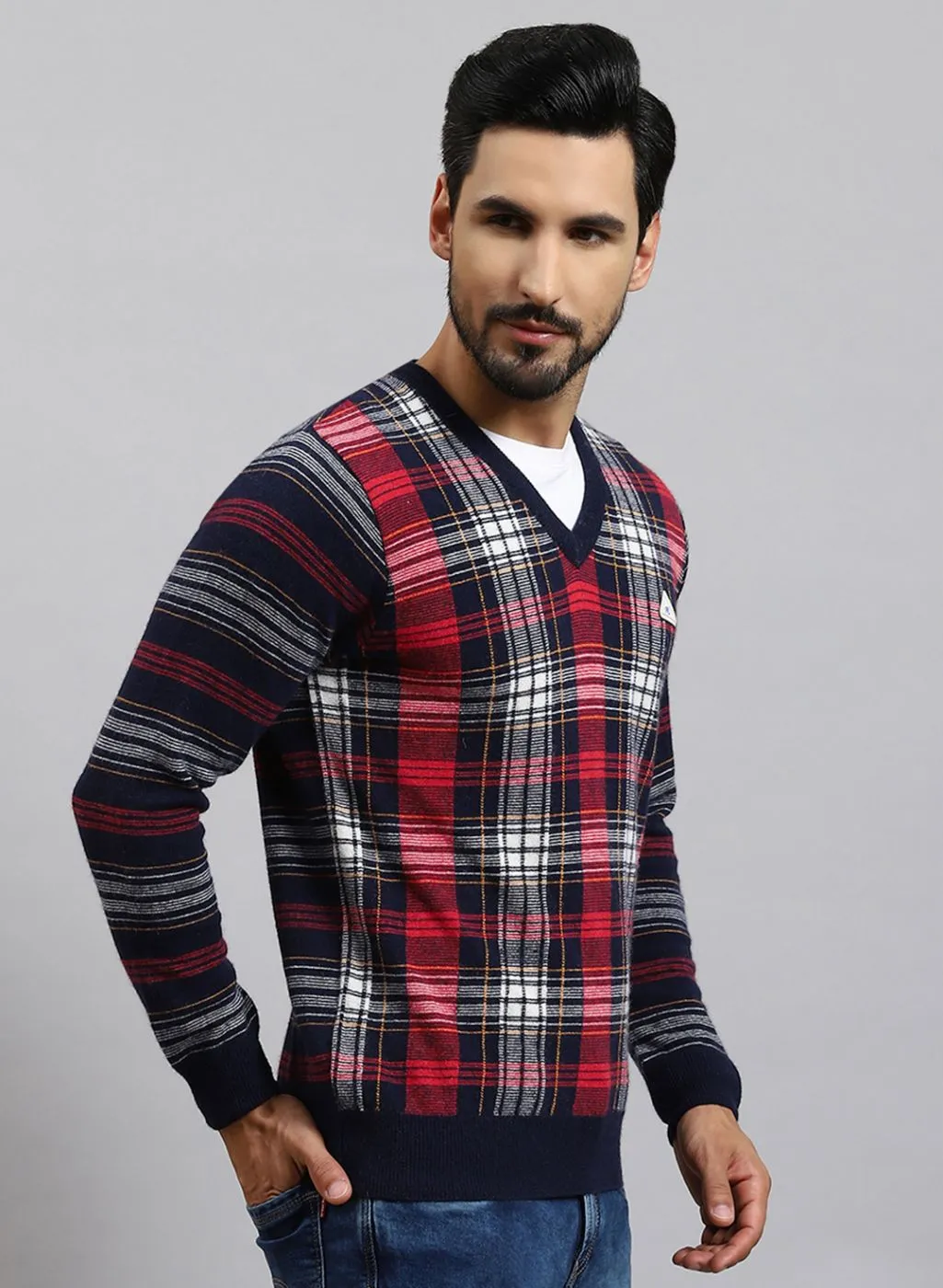 Men NAvy Blue Printed Lamb wool Pullover