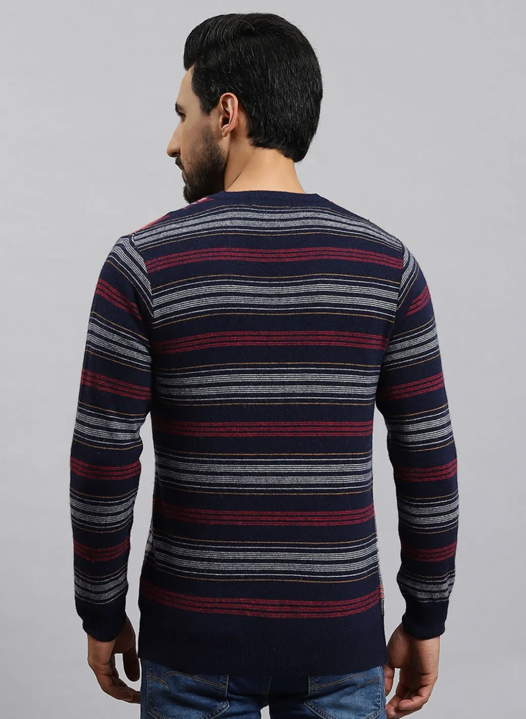 Men NAvy Blue Printed Lamb wool Pullover