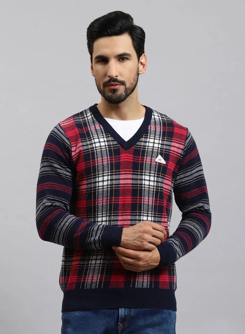 Men NAvy Blue Printed Lamb wool Pullover