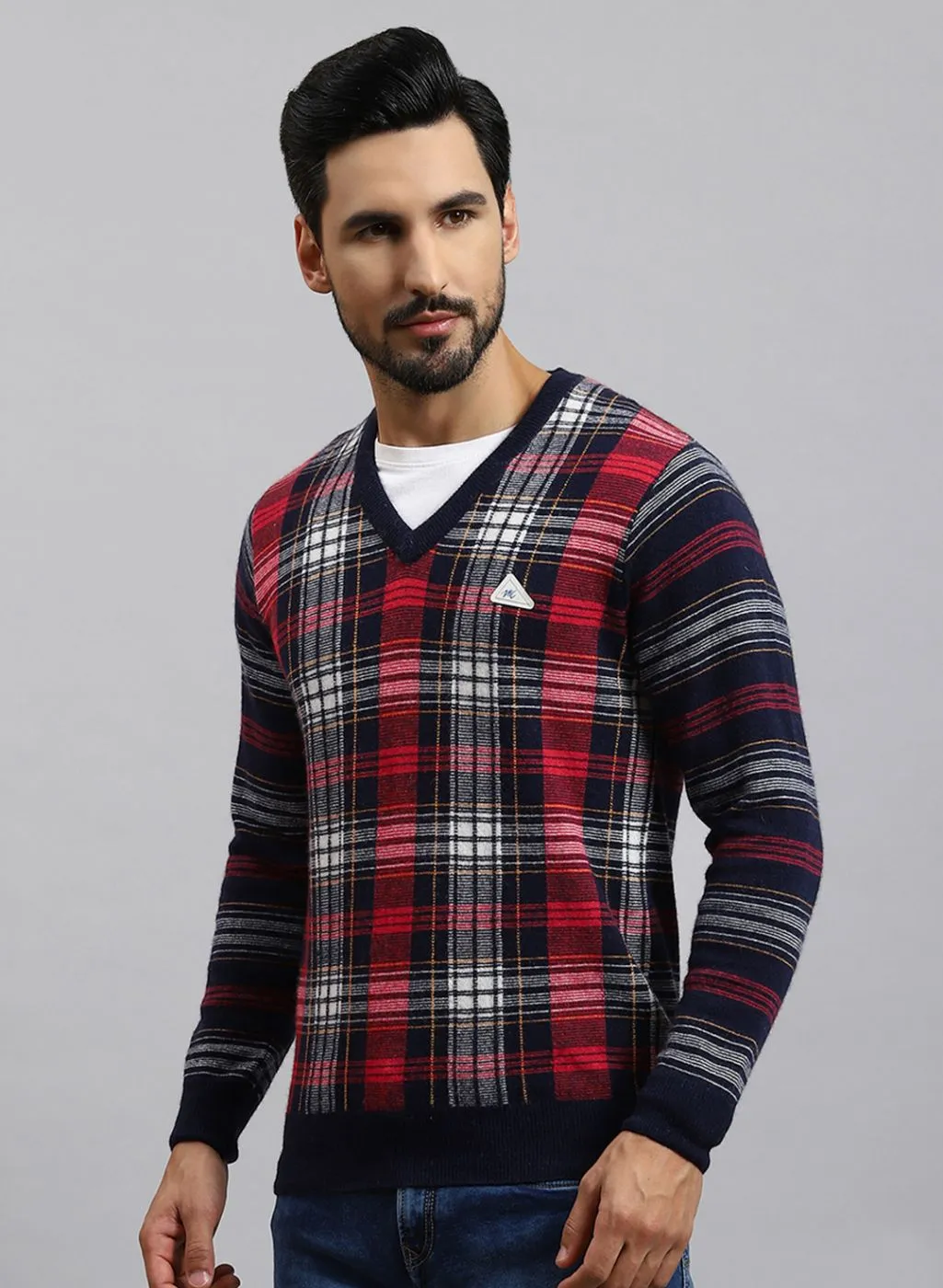 Men NAvy Blue Printed Lamb wool Pullover