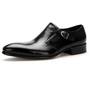 Men Pointed Solid Black Monk Strap Formal Shoes