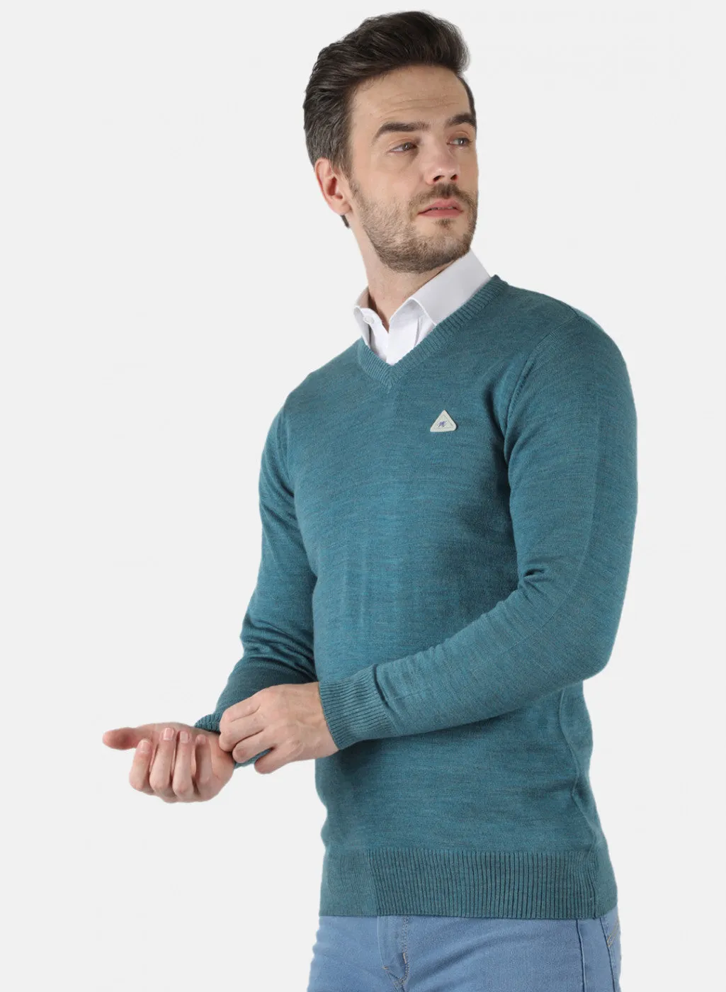 Men Turquoise Blue Solid Pullover