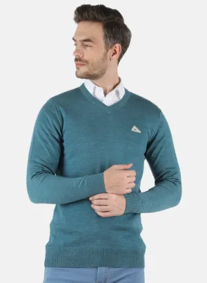 Men Turquoise Blue Solid Pullover