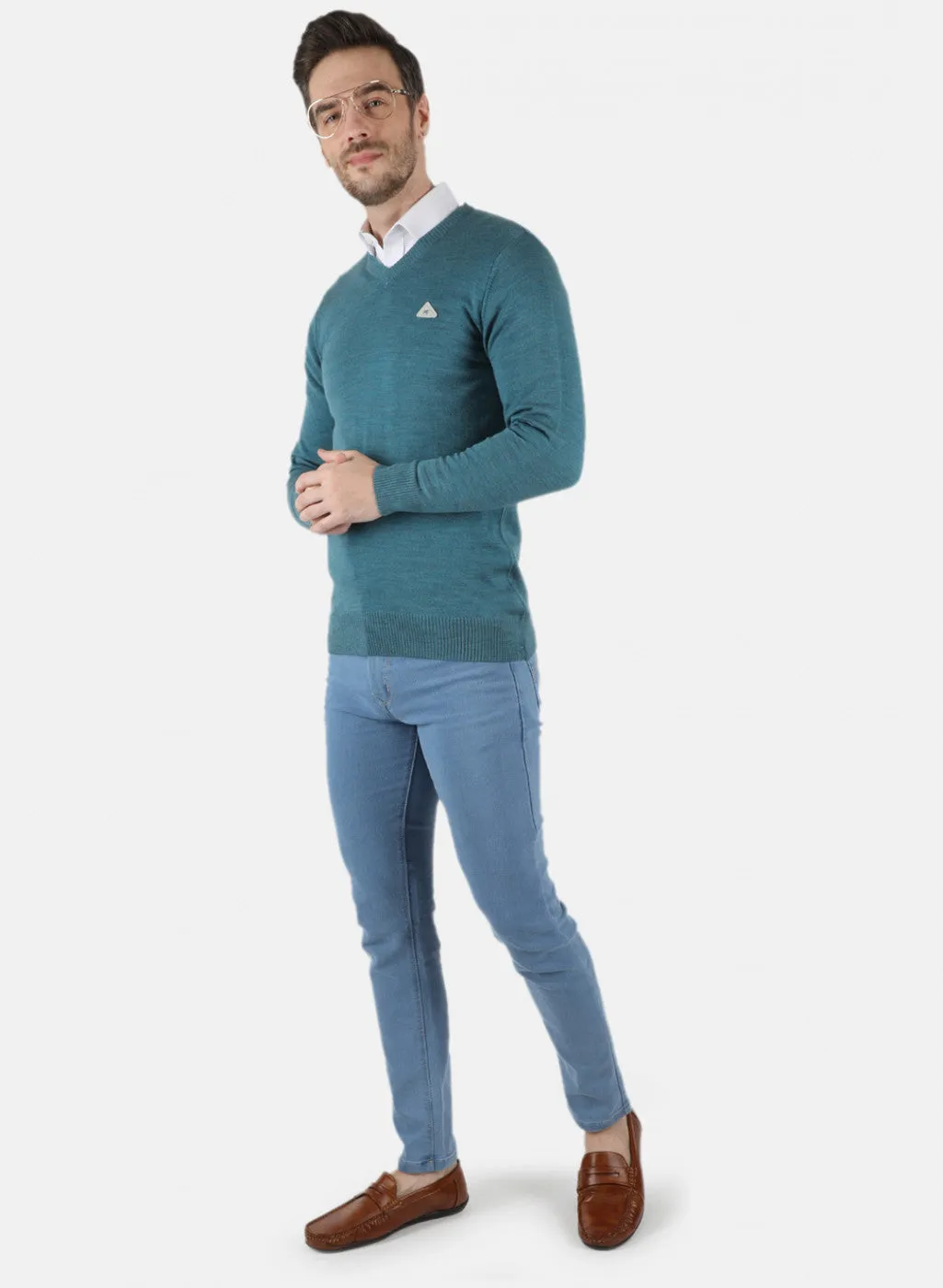 Men Turquoise Blue Solid Pullover