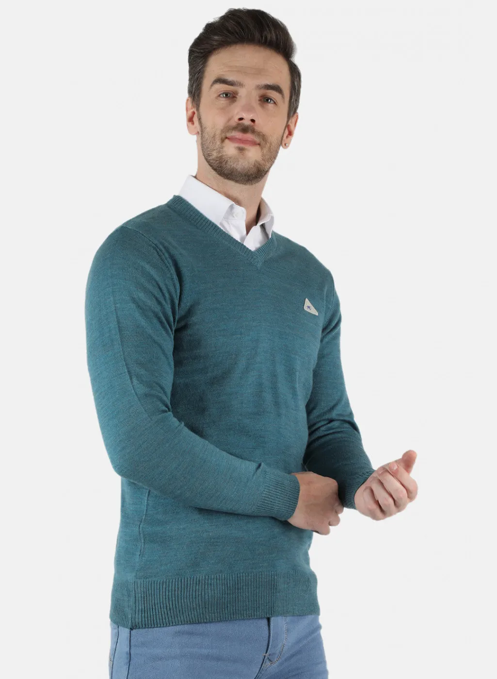 Men Turquoise Blue Solid Pullover