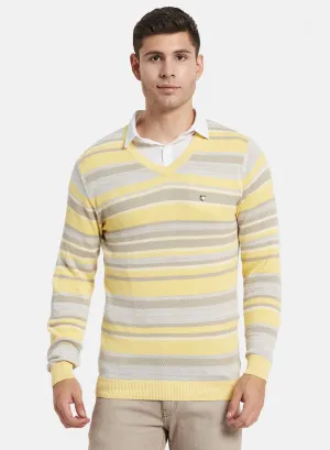 Men Yellow Stripe Pullover