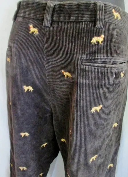 Mens 346 BROOKS BROTHERS DOG Embroidered Corduroy Pants Jeans BLACK 34 X 30