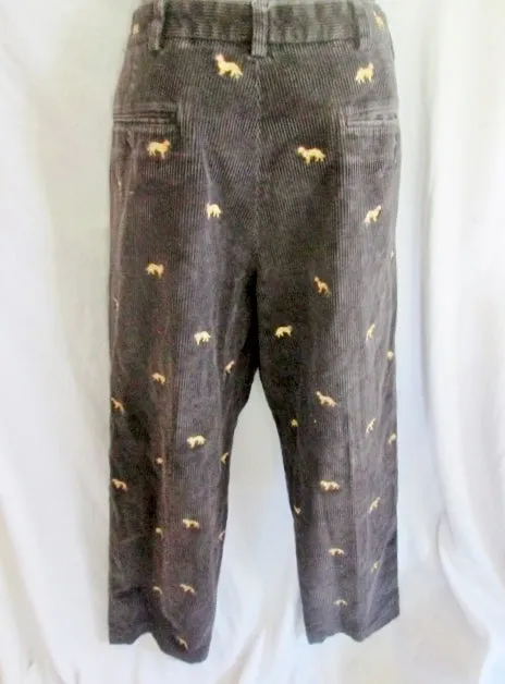 Mens 346 BROOKS BROTHERS DOG Embroidered Corduroy Pants Jeans BLACK 34 X 30