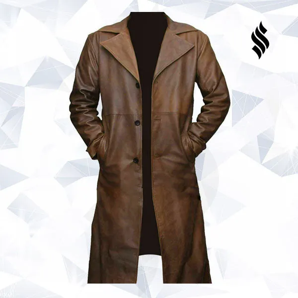 Men's Brown Leather Trench Coat Real Lambskin Leather