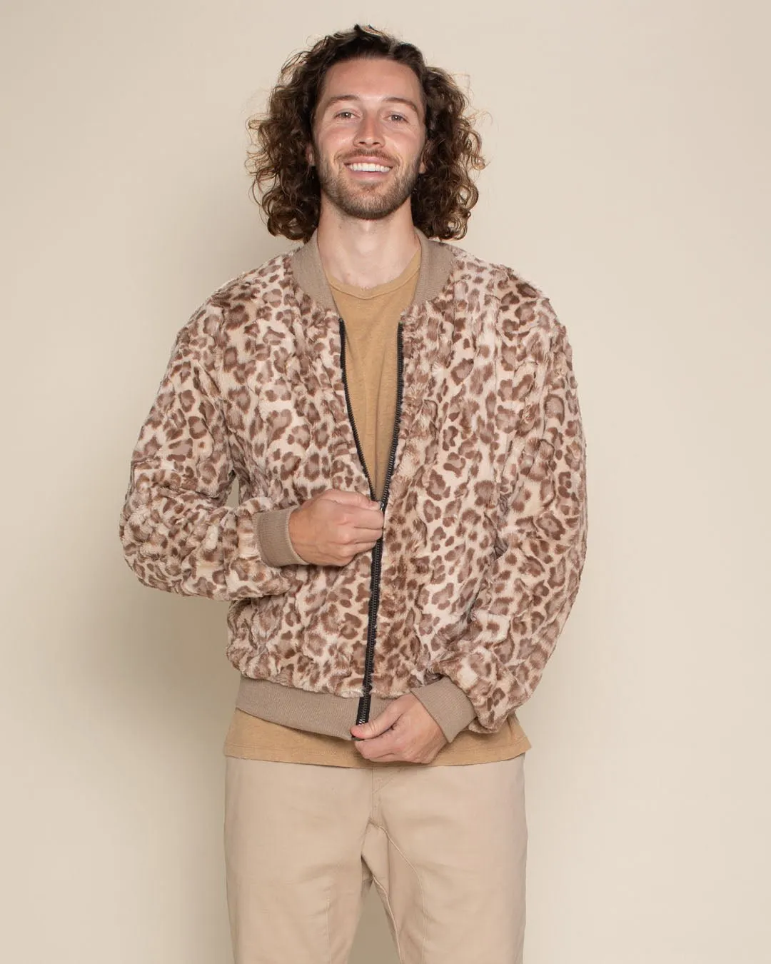 Men's Faux Fur Jacket | Tan Strawberry Leopard