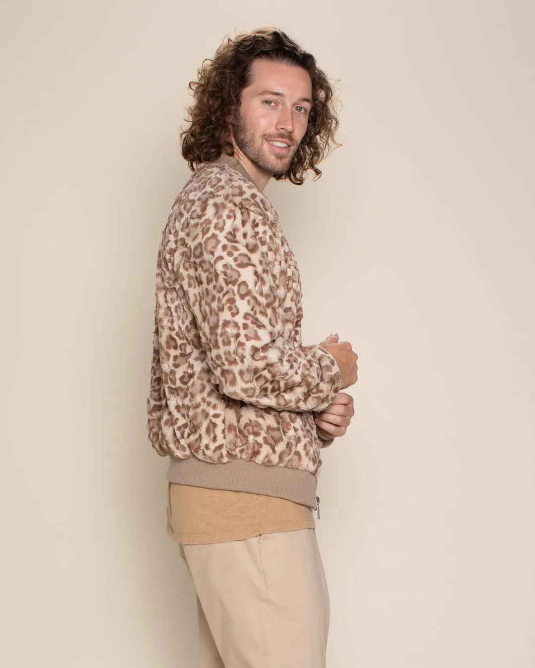 Men's Faux Fur Jacket | Tan Strawberry Leopard