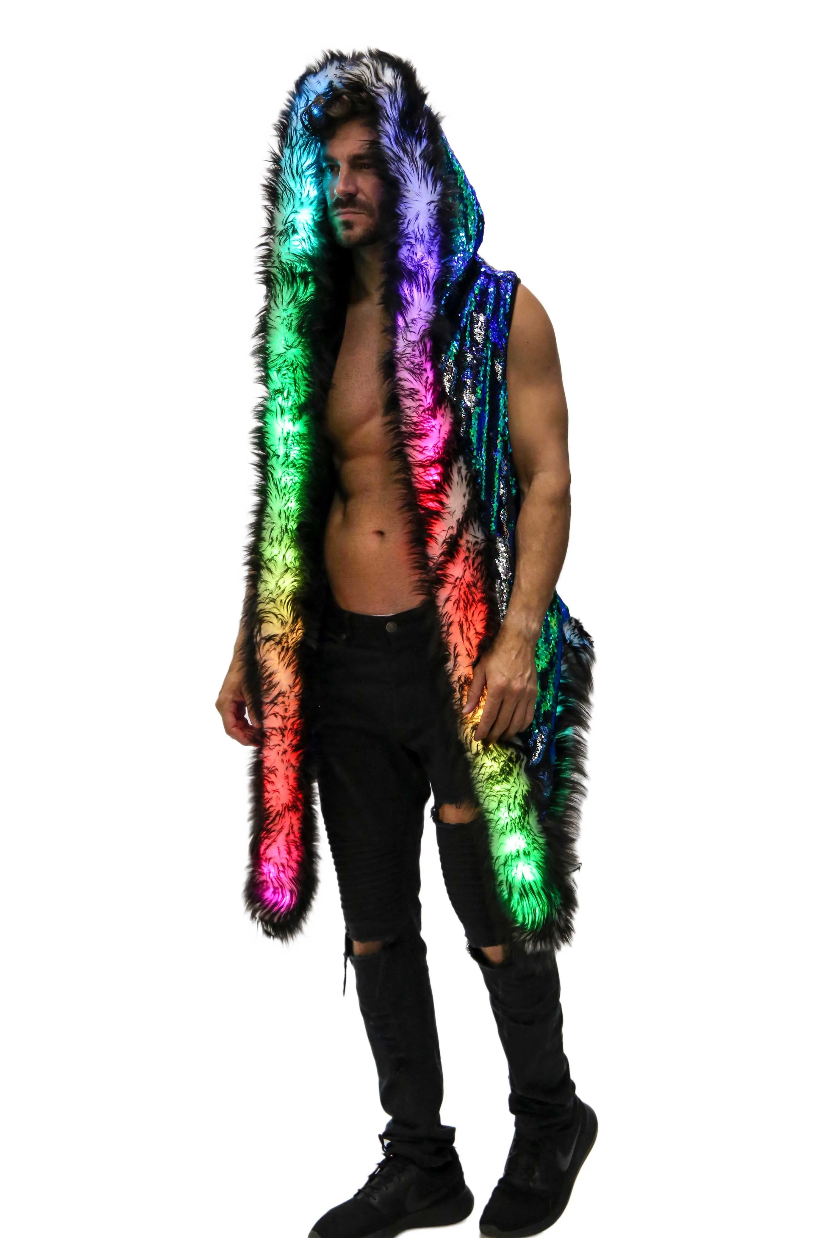 Men's LED Sequin Vest in "Blue/ Green /Silver"