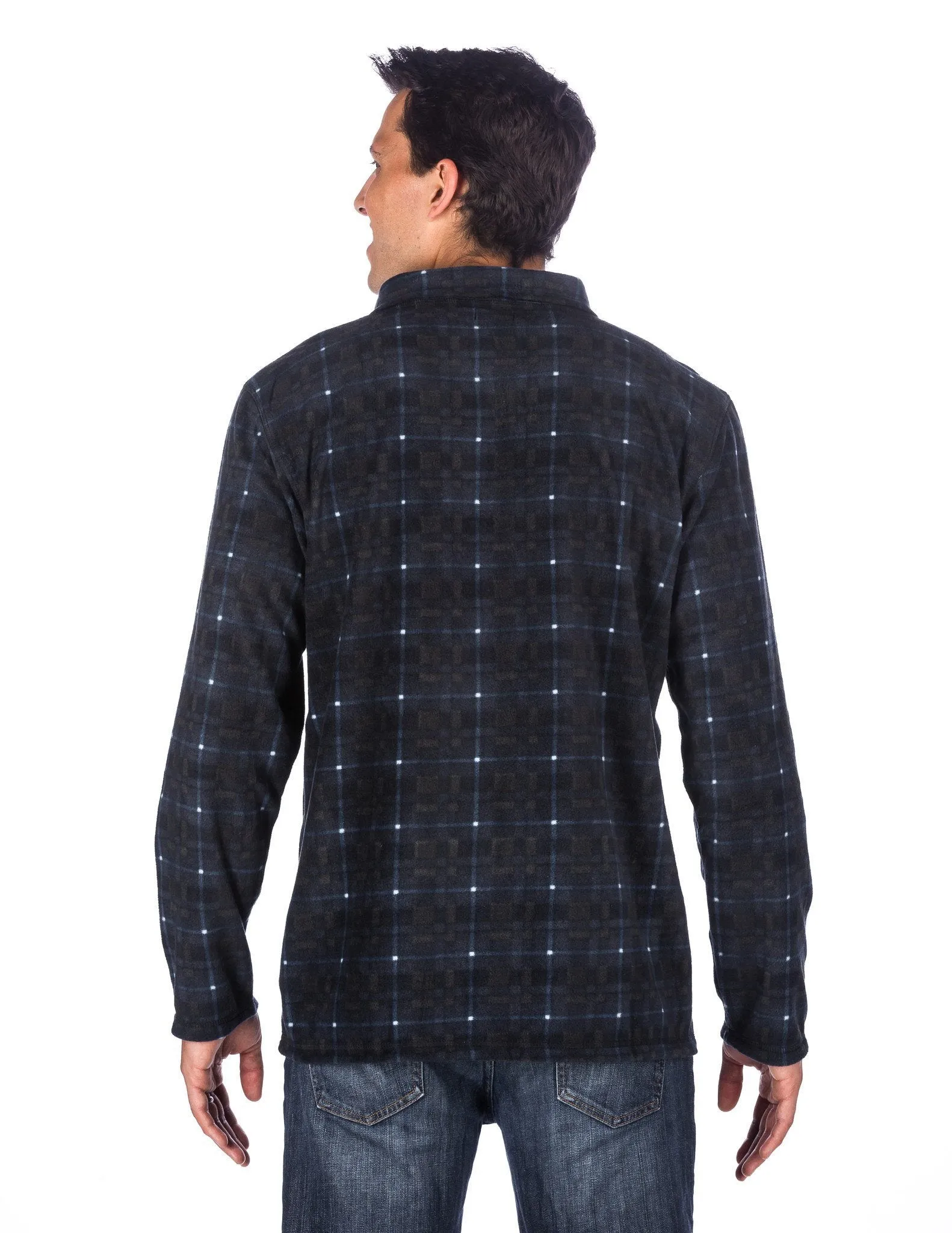 Men's Microfleece Half-Zip Pullover - Plaid Blue