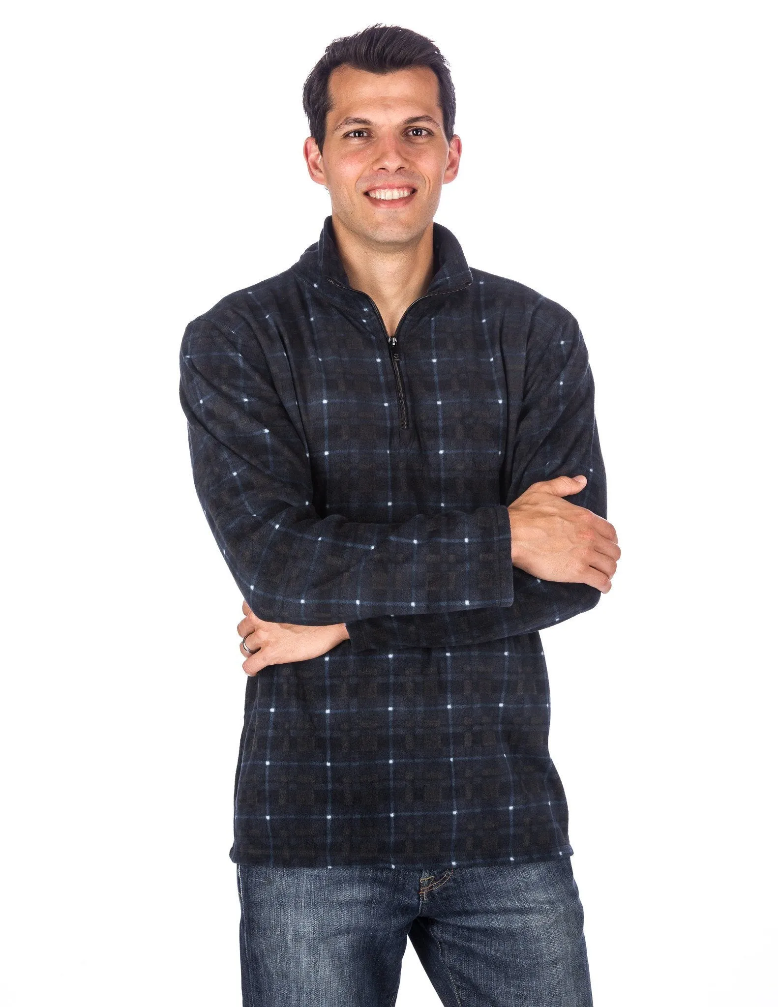 Men's Microfleece Half-Zip Pullover - Plaid Blue