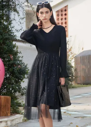 MESH IRREGULAR KNIT DRESS