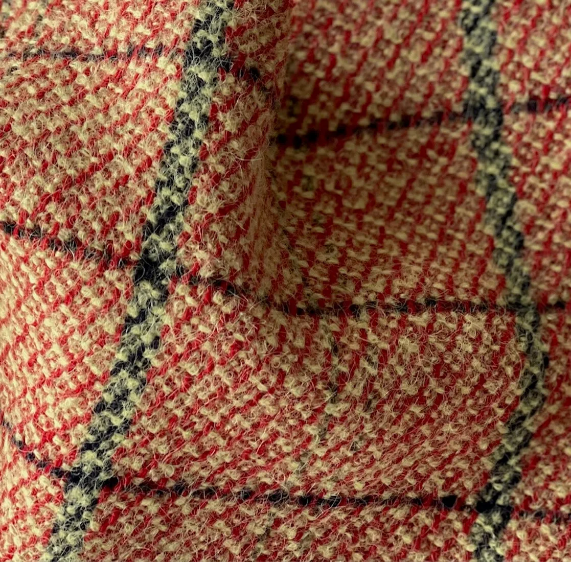 Mid-Weight Corn & Barn Red Textured Wool Tweed Plaid (Made in Italy)