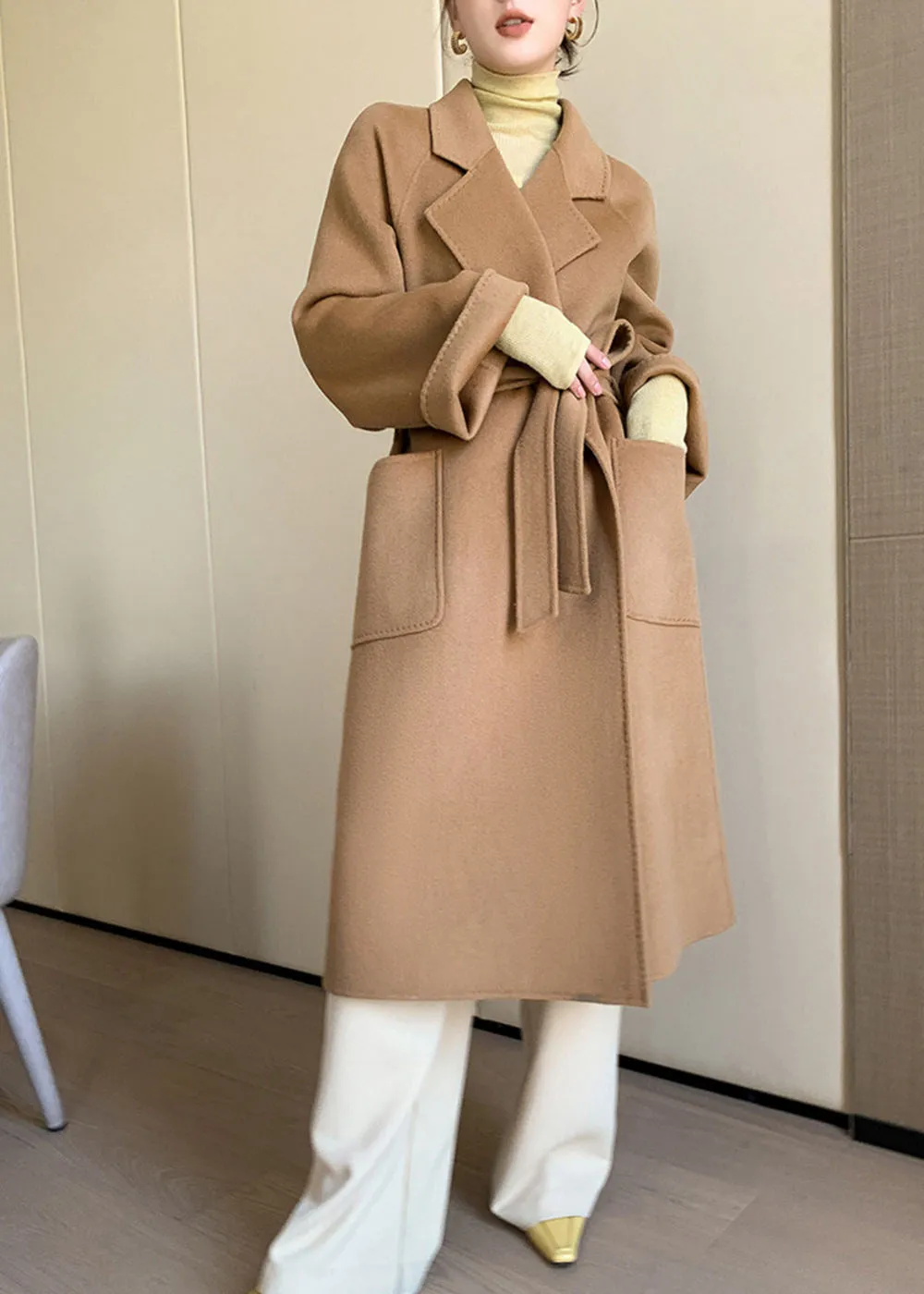 Minerva Relaxed Fit Belted Double Face Wool Coat