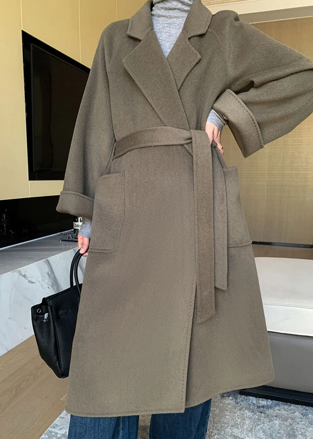 Minerva Relaxed Fit Belted Double Face Wool Coat