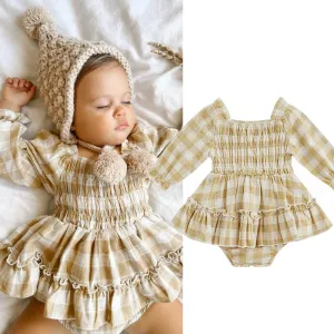 Nerida  - Gingham Ruched Long Sleeve Romper