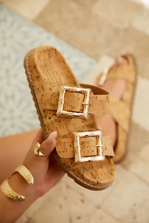 Neylana Chunky Slip On Sandals - Cork