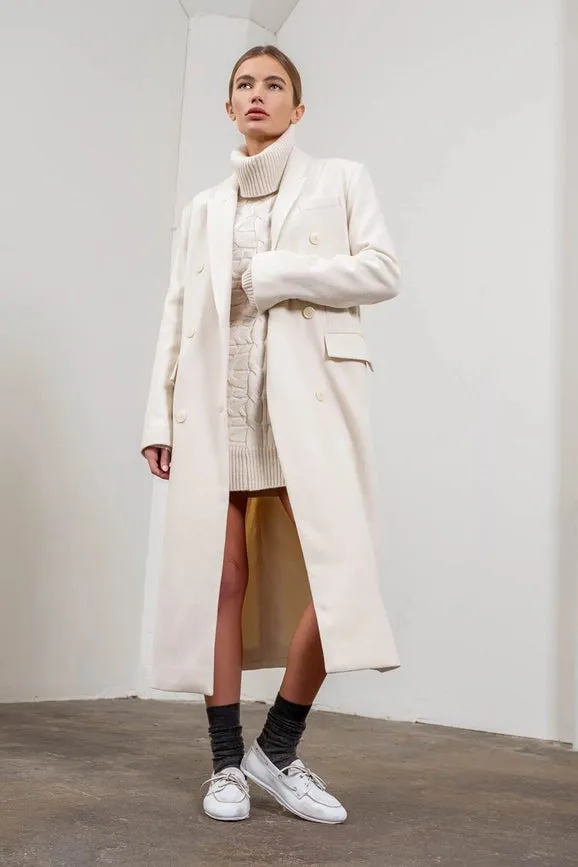 Notch Collar Button Front Long Line Coat