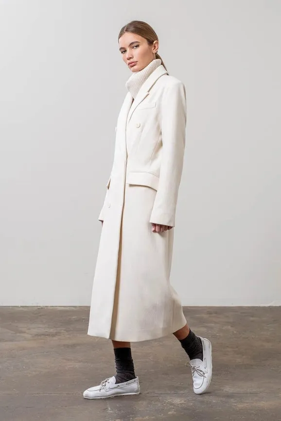 Notch Collar Button Front Long Line Coat