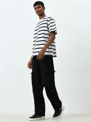 Nuon Black Cargo-Style Relaxed-Fit Mid-Rise Cotton Chinos