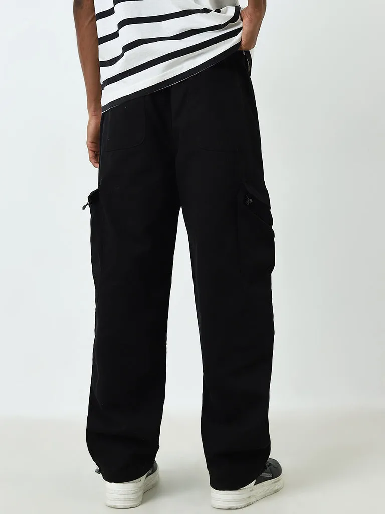 Nuon Black Cargo-Style Relaxed-Fit Mid-Rise Cotton Chinos