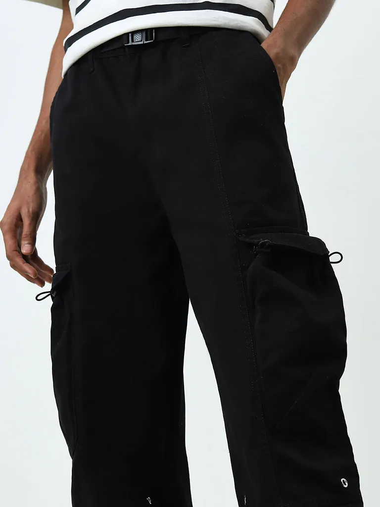 Nuon Black Cargo-Style Relaxed-Fit Mid-Rise Cotton Chinos