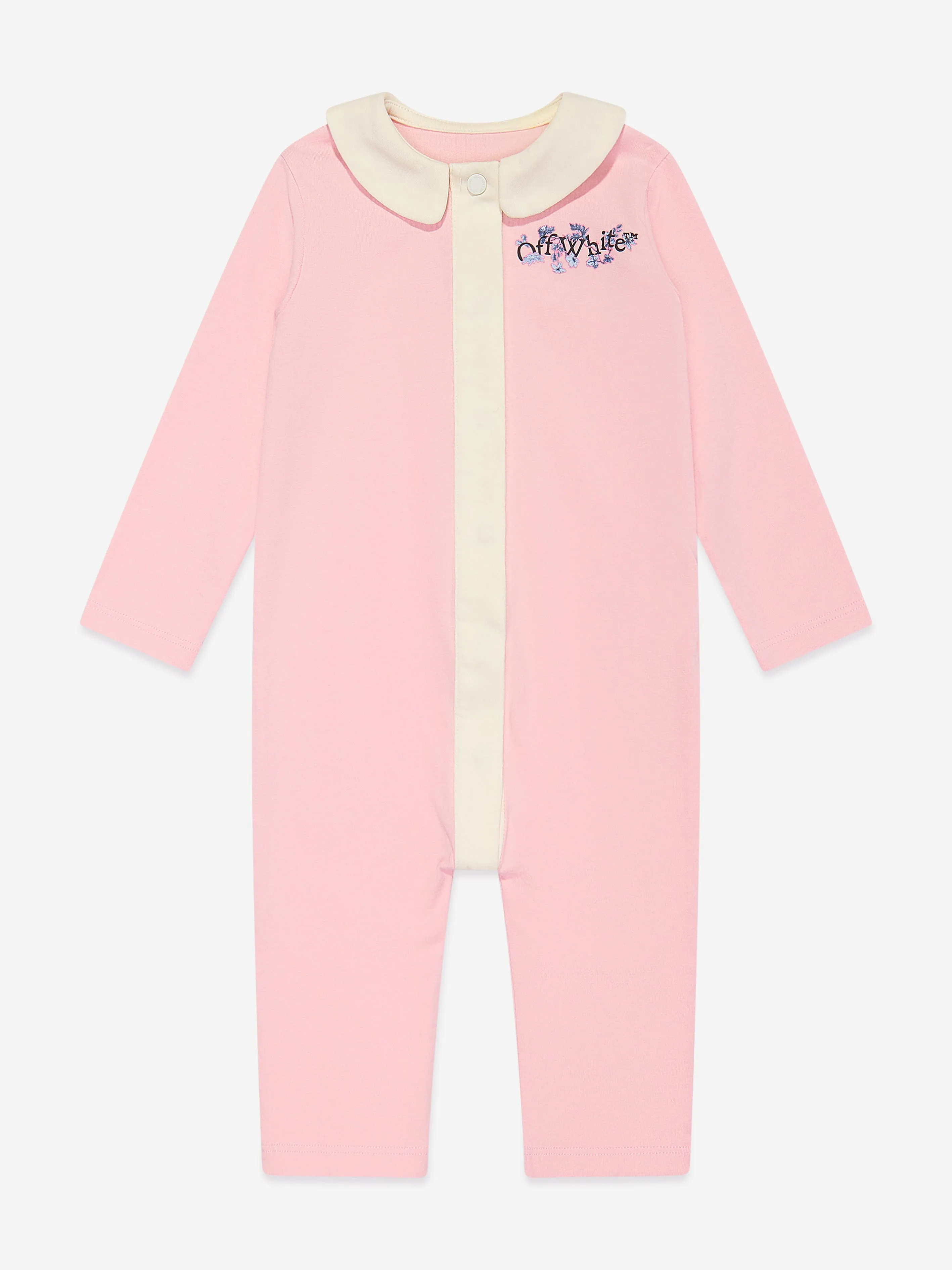 Off-White Baby Girls Bookish Flowers Romper in Pink