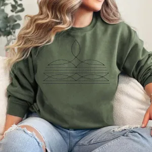 Online Exclusive | Boot Stitch Printed Long Sleeve Graphic Sweatshirt in Military Green