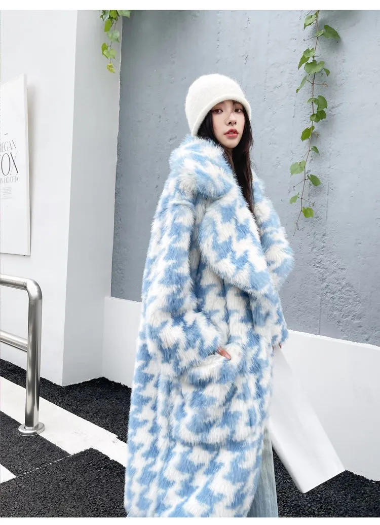 Oversize Houndstooth Fur Coat