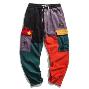 Patchwork Color Block Corduroy Pants