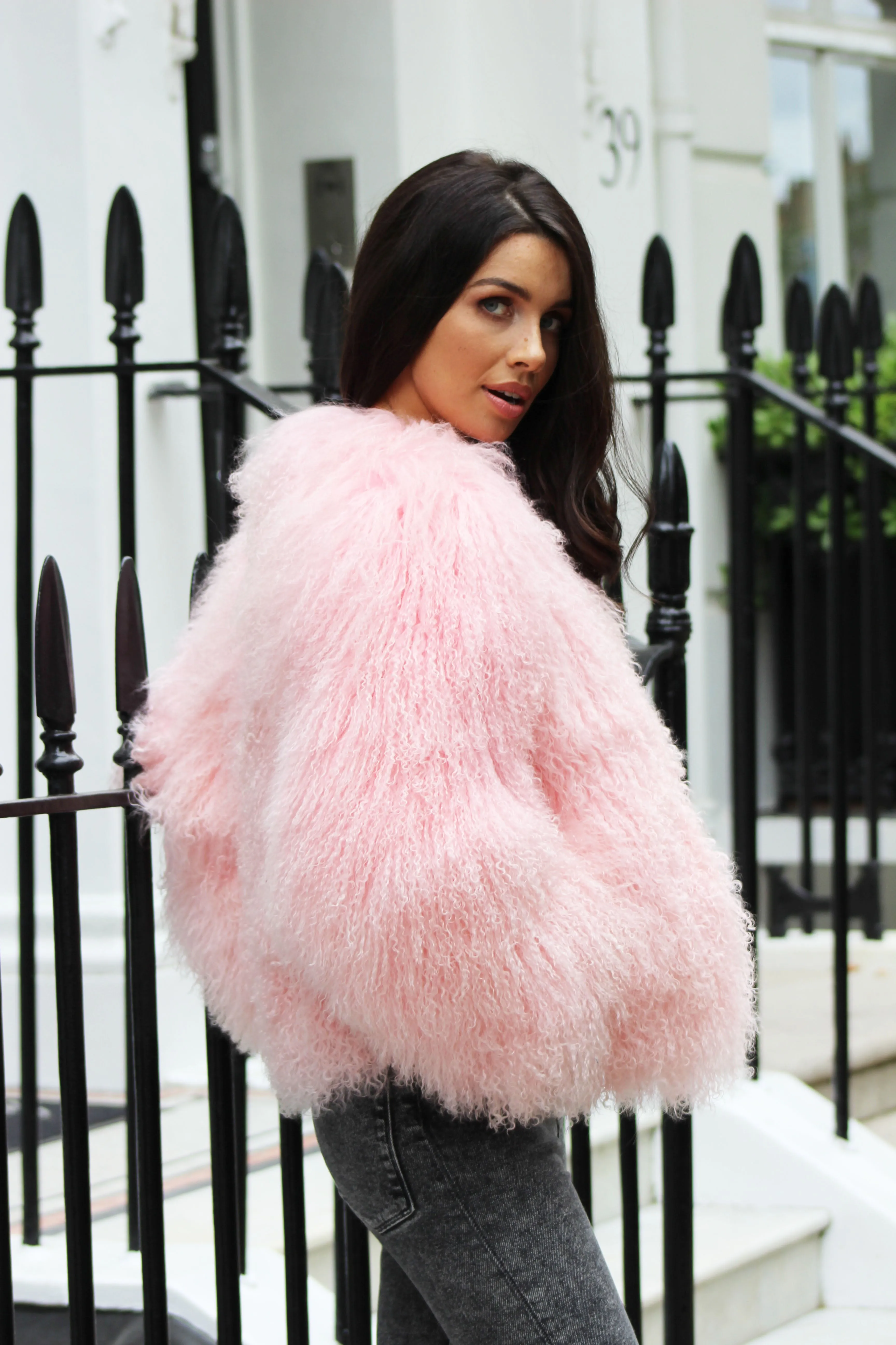 Pink Mongolian Fur Coat