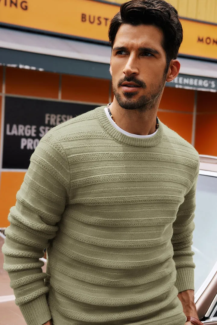 PJ Men Textured Sweater Long Sleeve Crew Neck Ribbed Cuff Pullover Knitwear