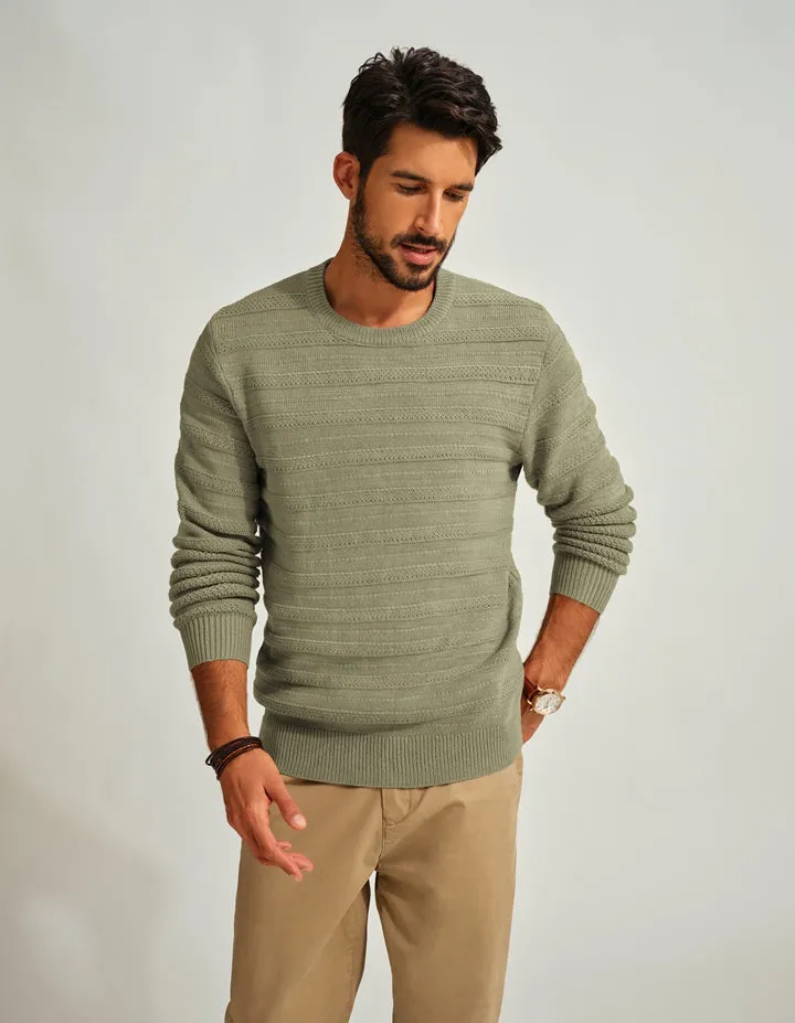 PJ Men Textured Sweater Long Sleeve Crew Neck Ribbed Cuff Pullover Knitwear