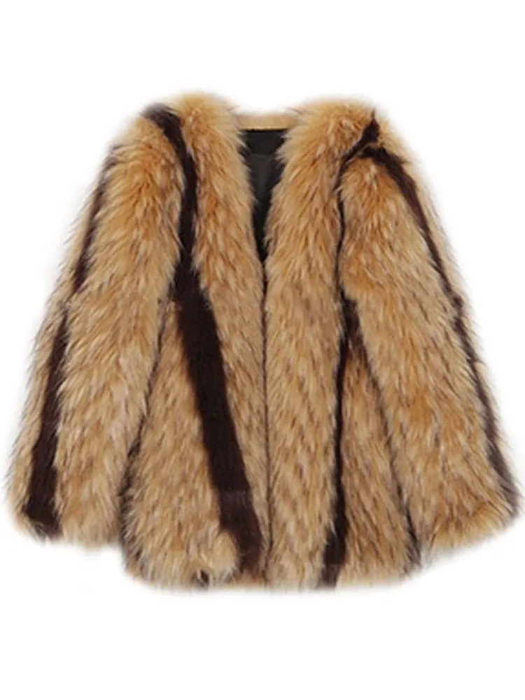 Pre Order:  Faux Fur Stripe Coat