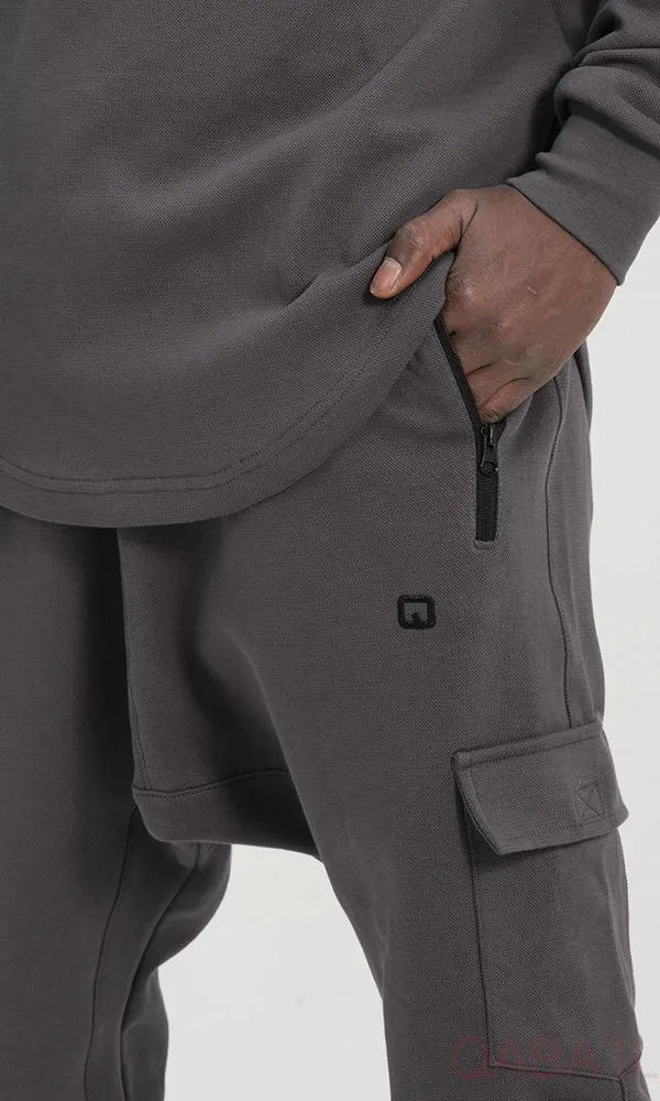 QL Sniper Set Cargo Joggers and Longline Top in Dark Grey