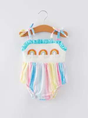 Rainbow Clouds Smocking Embroidery Girls' Romper