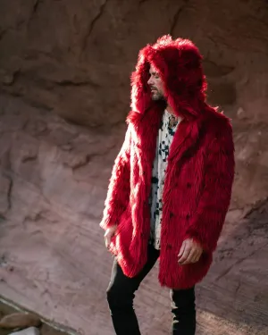 Red Velvet Wolf Classic Faux Fur Coat | Men's