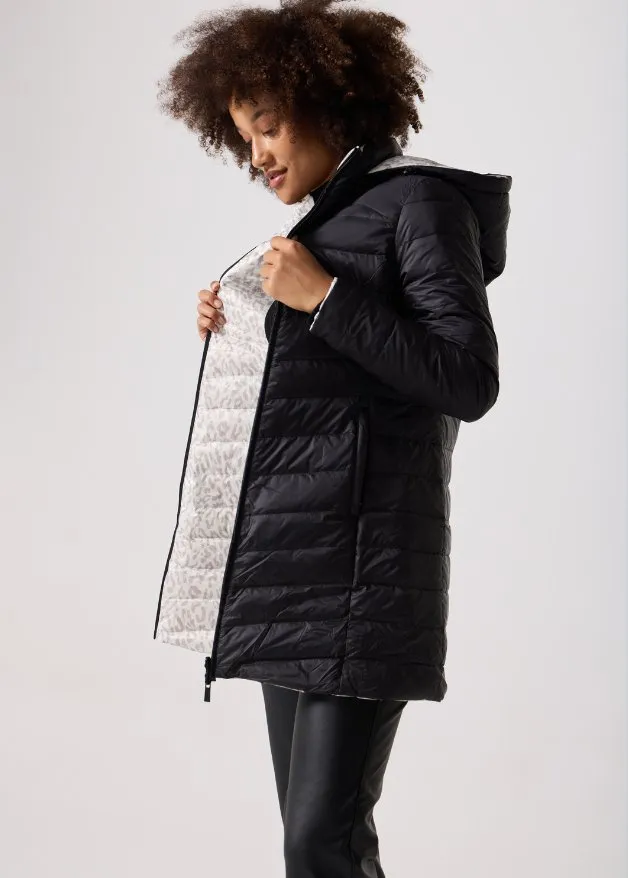 Reversible Black Sand Leopard Duck Down Puffer Coat