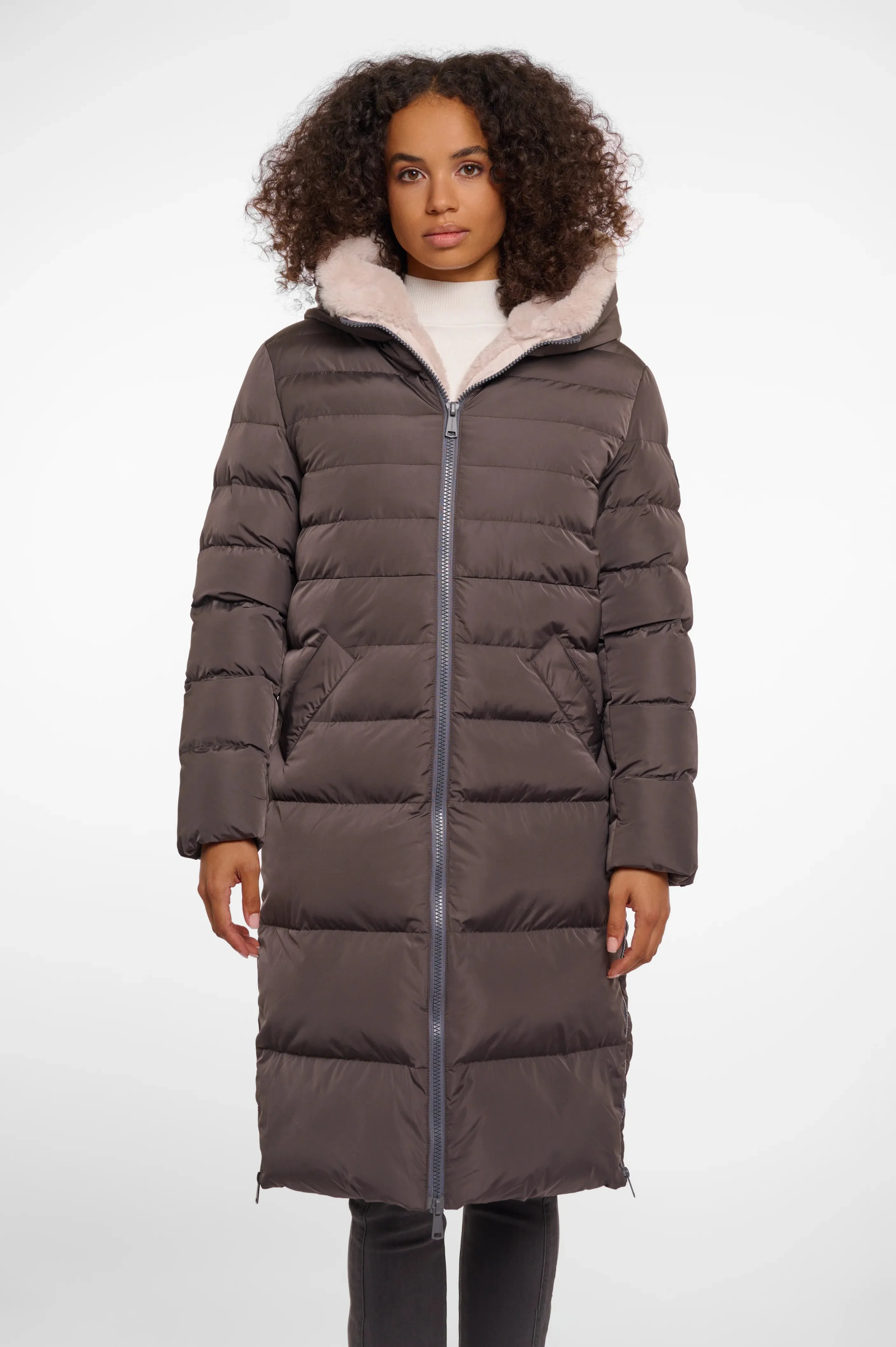 RINO & PELLE KEILA FAUX FUR LONG PADDED COAT GRAPHITE