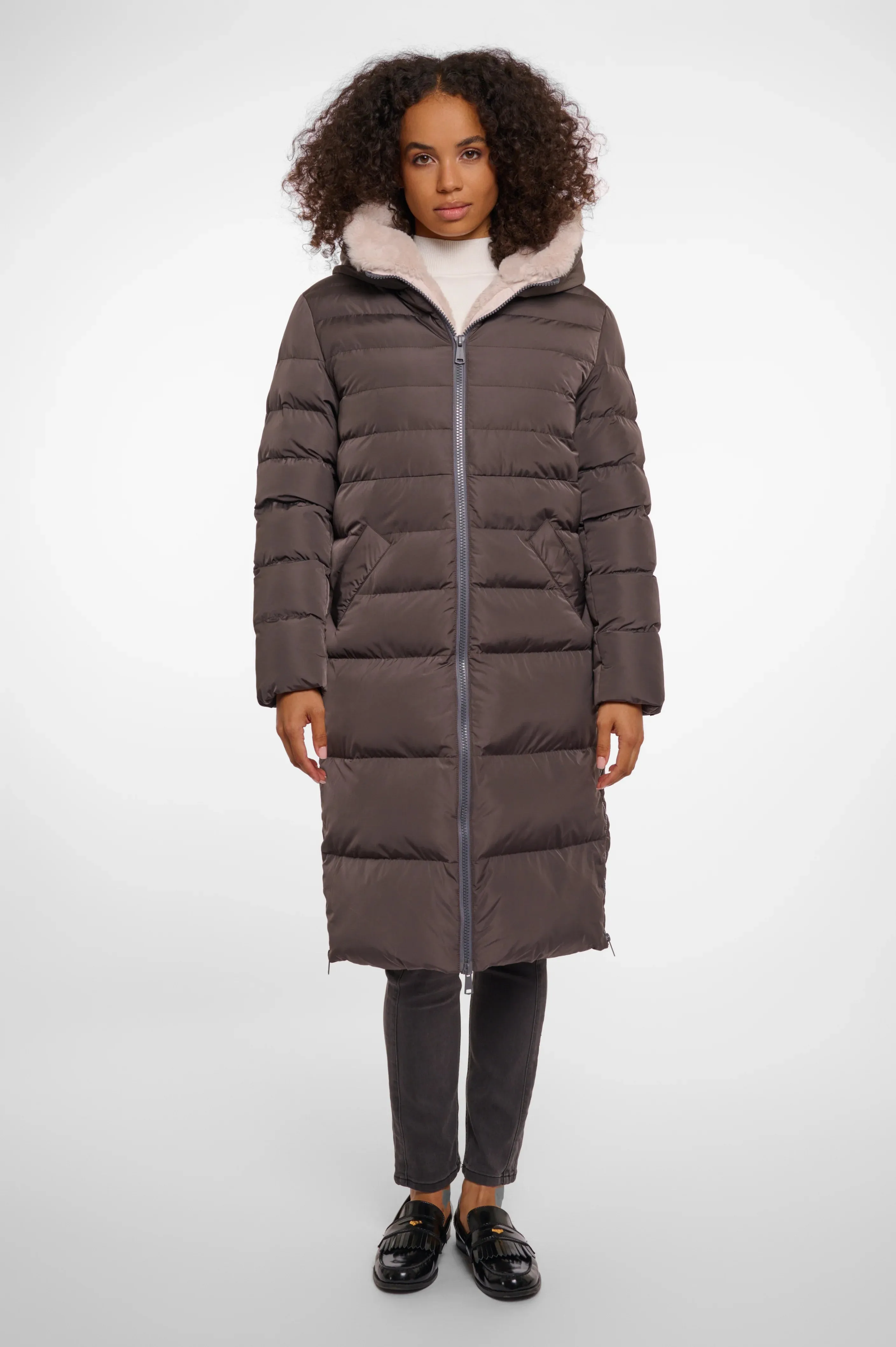 RINO & PELLE KEILA FAUX FUR LONG PADDED COAT GRAPHITE