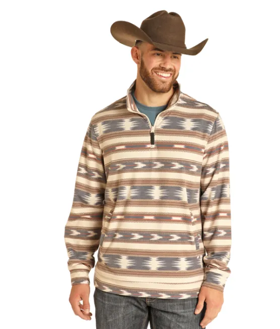 Rock and Roll Cowboy Men's Natural Aztec Stripe Performance Pullover BM91T04940