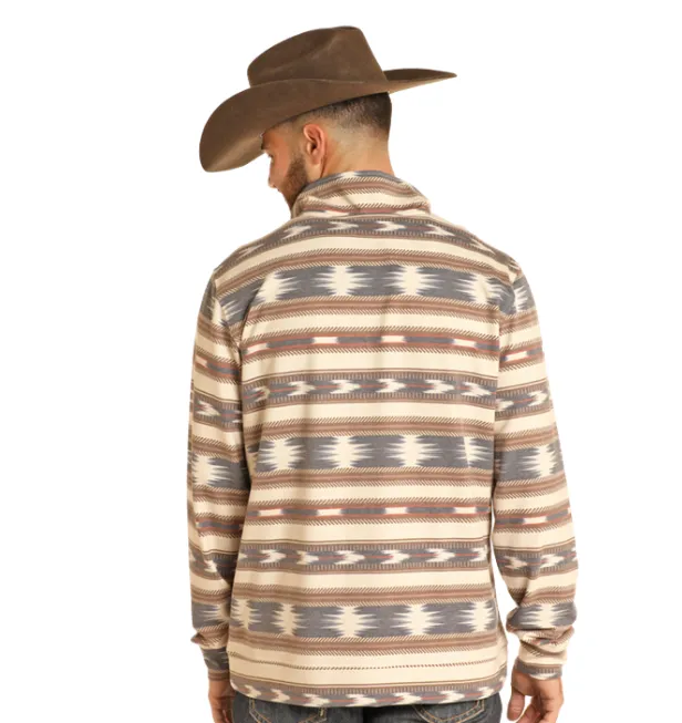 Rock and Roll Cowboy Men's Natural Aztec Stripe Performance Pullover BM91T04940