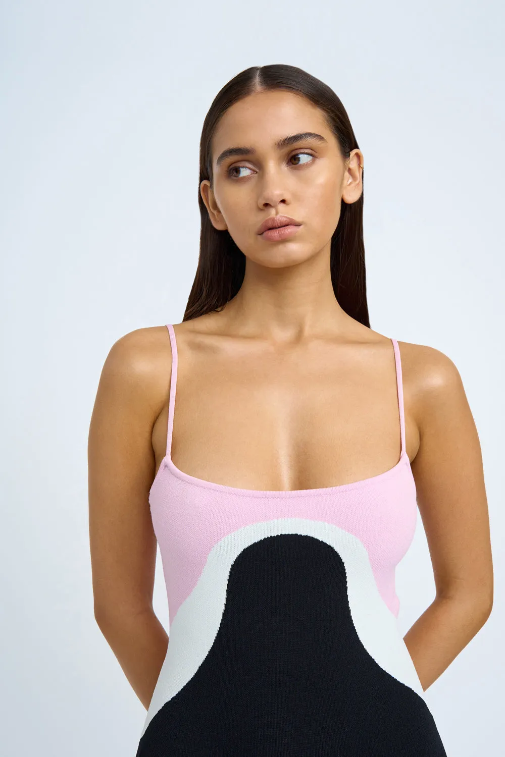 Rosa Curve Knit Dress | Final Sale- Ivory Pink Black