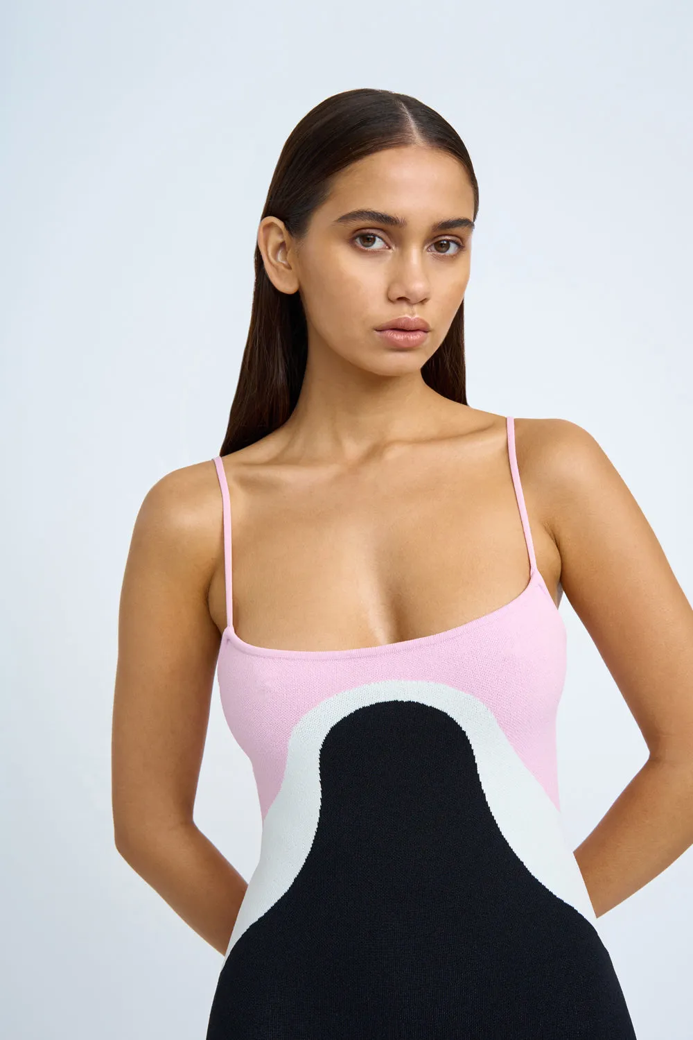 Rosa Curve Knit Dress | Final Sale- Ivory Pink Black